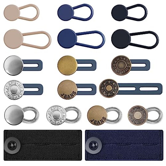 Ceryvop; 18 Pieces Button Extenders for Jeans, Pants Waist Button Extender for Women Men, Ceryvop Jeans Button Extender Stretchy Waist Extension, 6 Sizes Pants Button Waistband Extender; Category:Buttons; Image:1